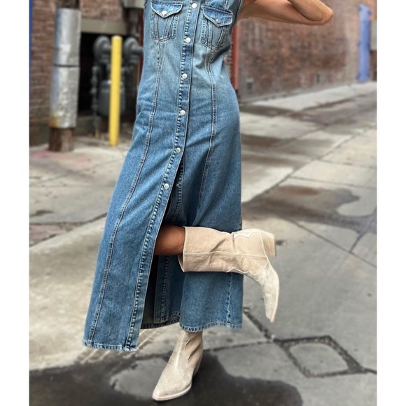 Zara (EUC)• long denim jean button front midi maxi collared split hem dress - Picture 2 of 12